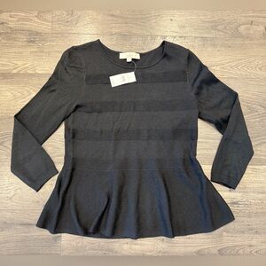 LOFT NWT Black Knit Sweater Top Peplum Waist. Women’s Size Small.